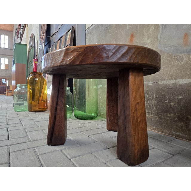 Brutalist Round Oak Coffee Table, 1970s For Sale - Image 4 of 9