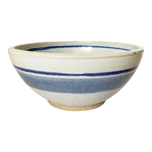 Vintage Large Studio Pottery Blue Striped Bowl