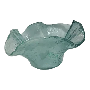 Late 20th Century Italian Murano Hand Blown Aqua Recycled Art Glass Handkerchief Bowl Vase Original Label