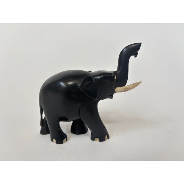 Antique Hand Carved Anglo-Indian Elephant Sculpture, Ebonized Wood For Sale In Palm Springs - Image 6 of 14