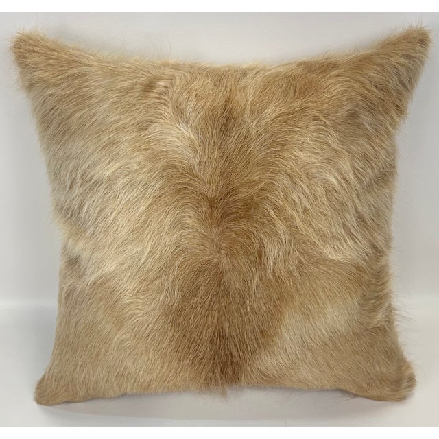 2020s 18” X 18” Premium Colombian Champagne Long-Haired Cowhide Pillow Cover - Handcrafted by Pablo Sota Designs For Sale - Image 5 of 11