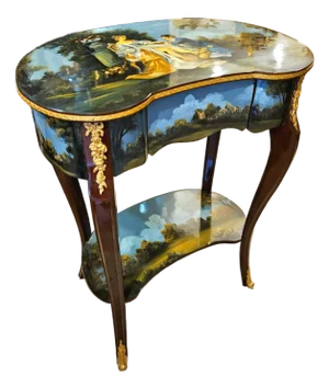 Hand-Painted French Louis XV Side Table With Romantic Scenic Artwork, Gold Leaf & Bronze Mounts