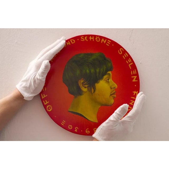 This piece from Natasha Lelenco's Exchange Currencies series, painted in acrylic with yellow and ochre tones against an...