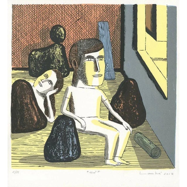 Eric lambé 19m2, 2017 original 2-colour lithograph, enhanced with three colours with stencils on bfk rives paper 280g...