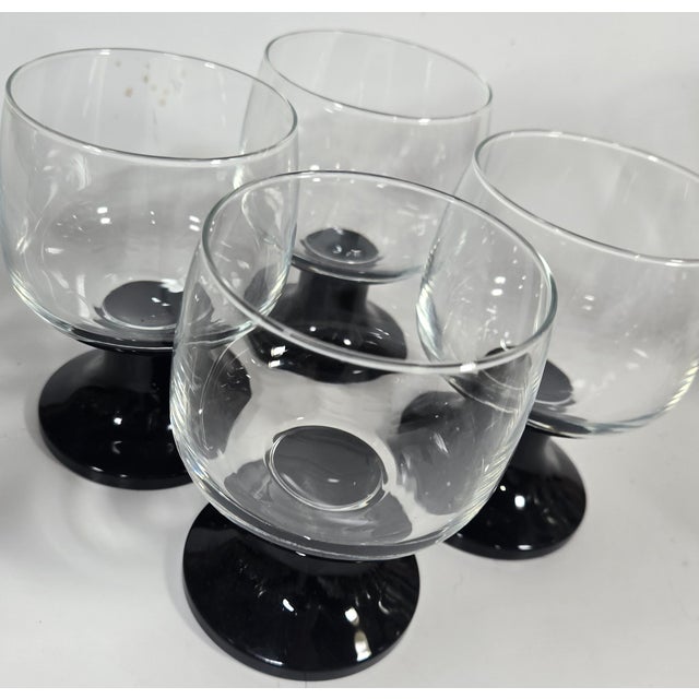 Glass Mid Century Black Stemmed Goblets- Set of Four For Sale - Image 7 of 13