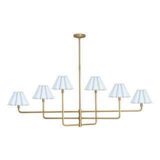 Polly Chandelier, Natural Brass with Mist Blue Scalloped Shade - 2 cartons For Sale