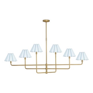 Regina Andrew Polly Chandelier, Natural Brass with Mist Blue Scalloped Shade - 2 cartons For Sale
