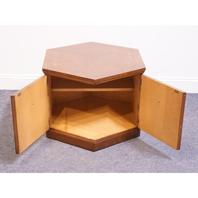 Brown Altavista Lane Walnut Mediterranean Inspired Traditional 26" Hexagonal Accent Storage End Table For Sale - Image 8 of 8