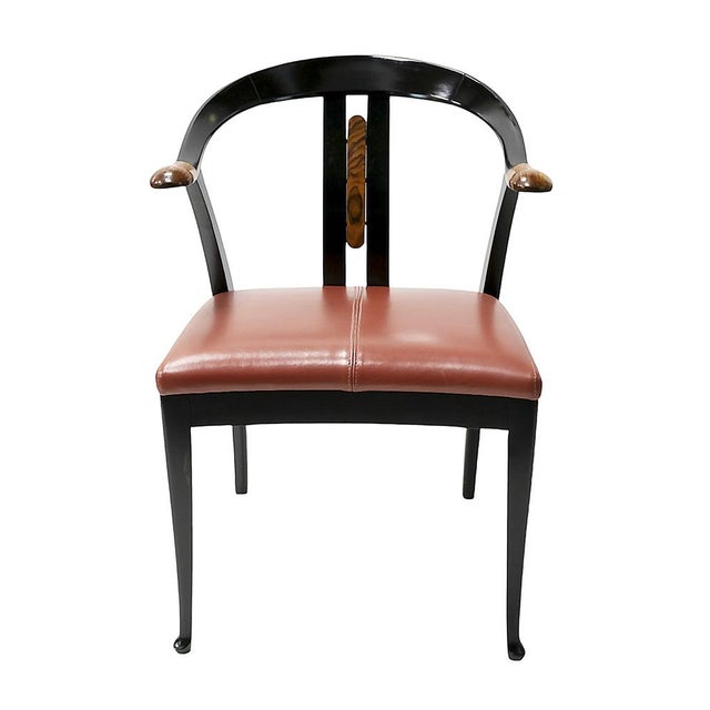 Italian mid-century Giorgetti set of 4 pcs. dining chairs. The chairs are created in black painted wood with walnut...