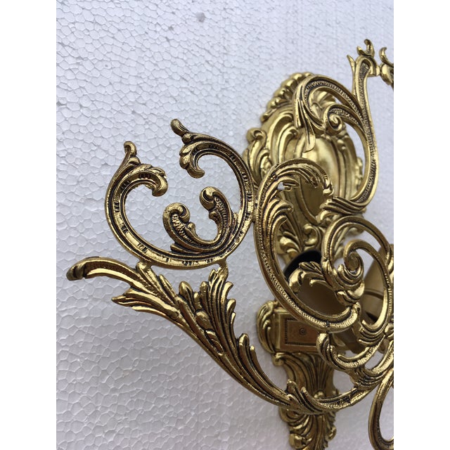 20th Century Two Lights Baroque Bronze Sconces With Bronze Lampshades - a Pair For Sale In Miami - Image 6 of 10