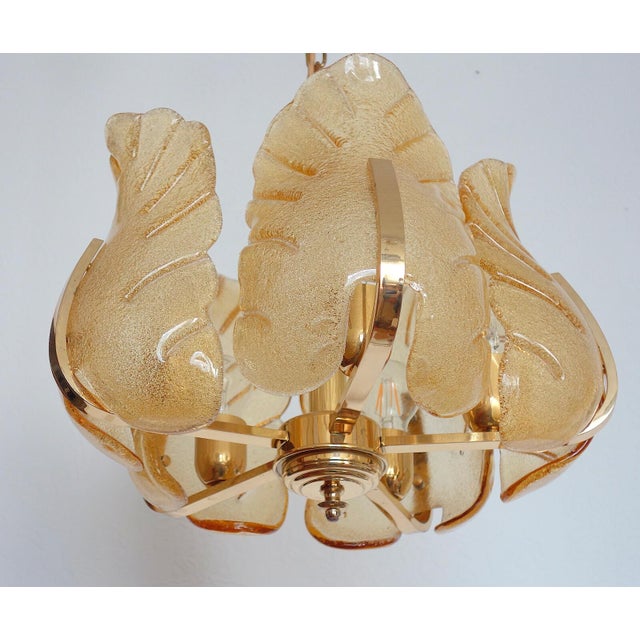 Scandinavian Brass Ice Glass Five-Light Chandelier from Carl Fagerlund, 1960s For Sale - Image 11 of 11