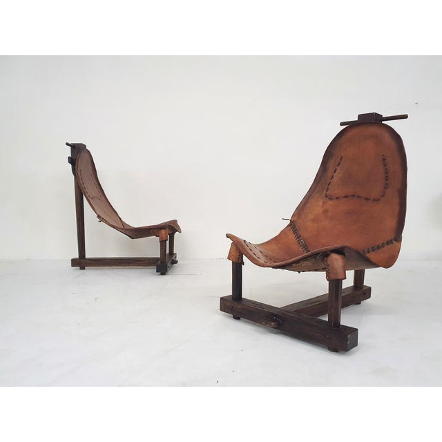 Vintage Saddle Leather Lounge Chairs, Brazil, 1960s, Set of 2 For Sale - Image 4 of 18