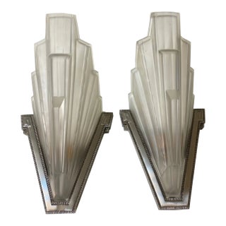1920s French Art Deco Skyscraper Sconces by Sabino - Pair For Sale