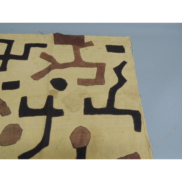 Vintage Tan and Black Raffia Woven Kuba African Textile #3 Size: 18”H x 21”W