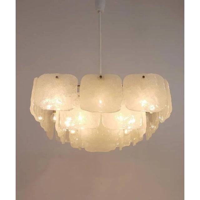 1960s Square Chandelier with Frosted Ice Glass Panels attributed to J. T. Kalmar for Kalmar, Austria, 1960s For Sale - Image 5 of 11