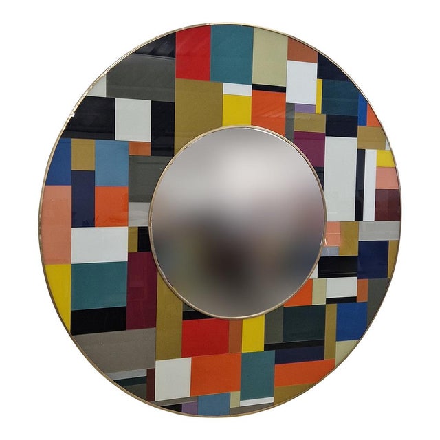 Round Glass Mirror, 1980s For Sale - Image 3 of 7