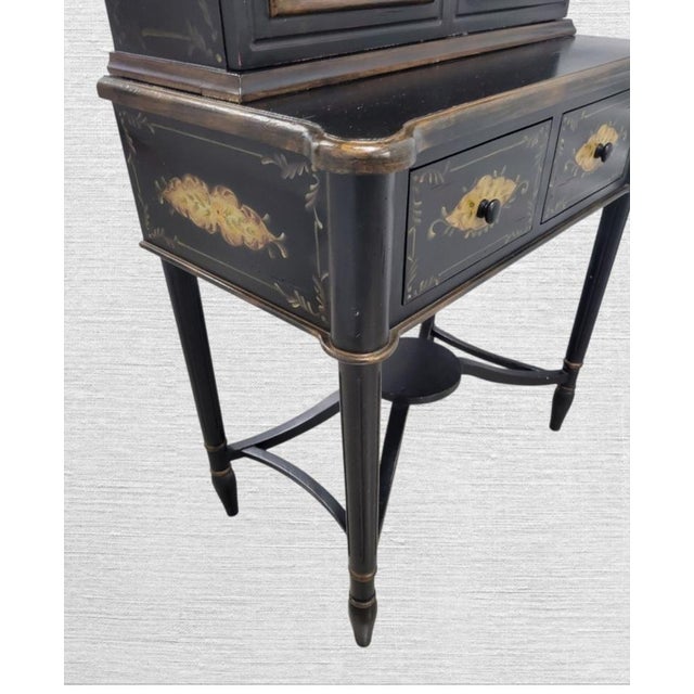 Vintage Pagoda Black Chinoiserie Glass Front Storage Curio Cabinet For Sale In West Palm - Image 6 of 17