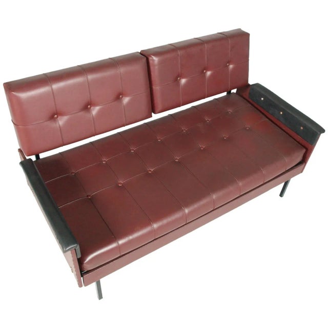 Modern Italian Cubist Iron & Faux Leather Armchairs and Daybed, 1960s, Set of 3 For Sale - Image 3 of 12