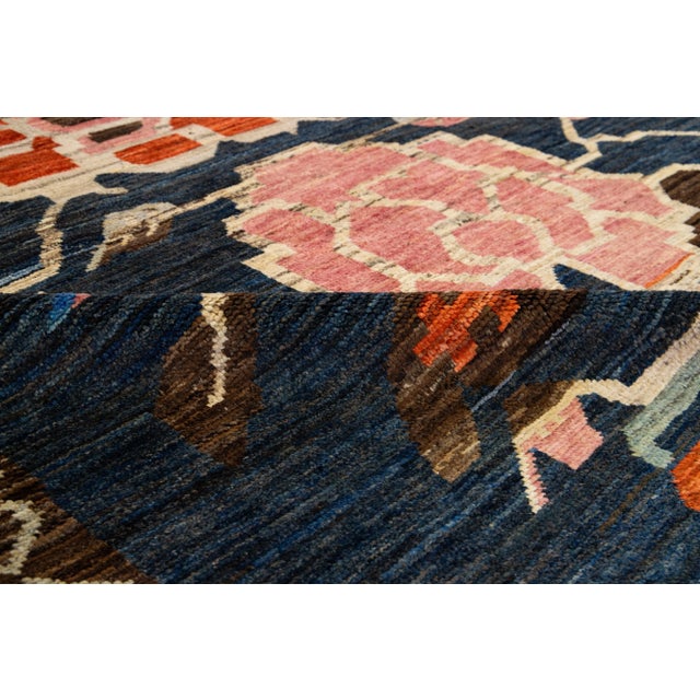 Navy Blue Modern Moroccan Style Handmade Wool Rug in Navy Blue With Tribal Pattern For Sale - Image 8 of 9