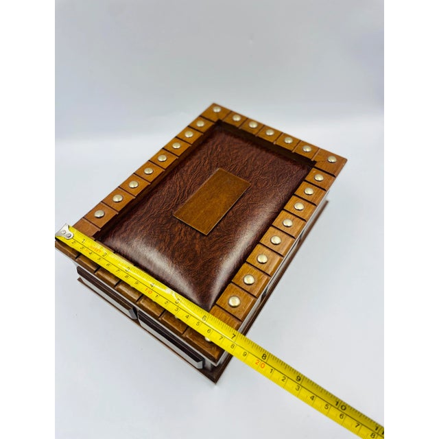 Mid-Century Solid Wood & Leatherette Inlay Box For Sale - Image 11 of 13