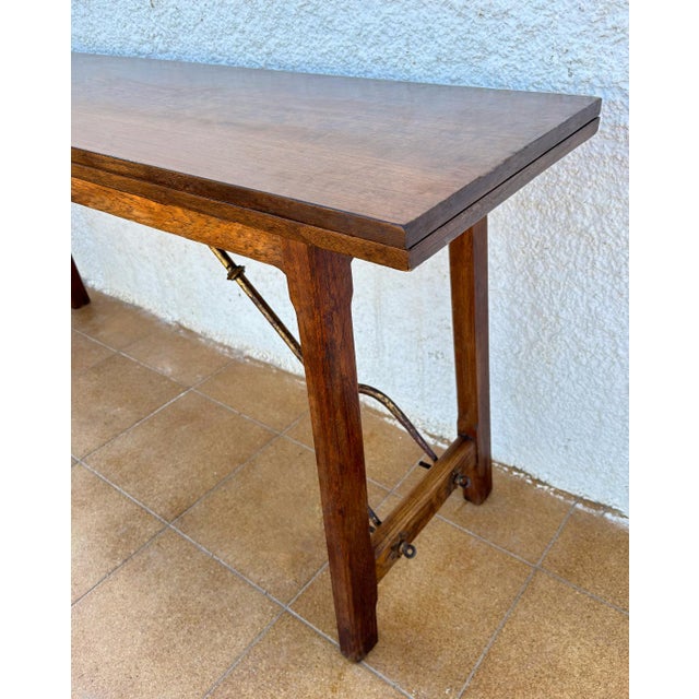 Brown Antique Spanish Bourgeois Walnut Fold Out Table For Sale - Image 8 of 18