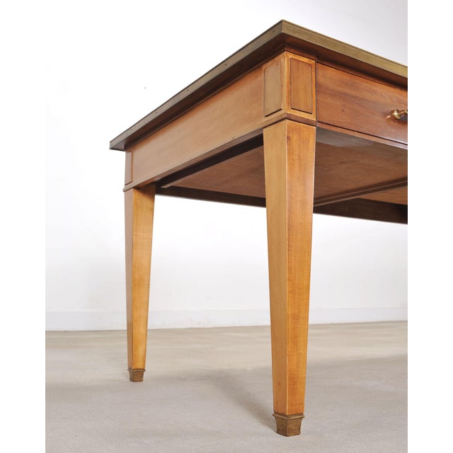 Midcentury French Palladian Fruitwood Library Table Desk 7 Ft For Sale - Image 11 of 18