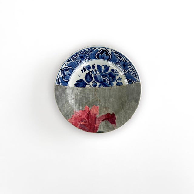 "Roses & Cherries" consists of 7 plates combined with a painting of a bouquet of roses in a glass vase with a plate of red...