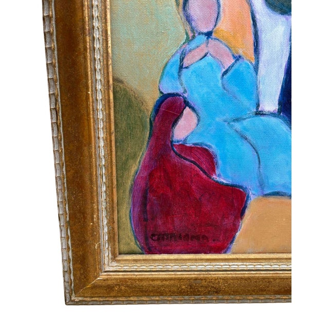 1950s Framed Mid-Century Modernist Figural Oil Painting, Signed For Sale - Image 5 of 11