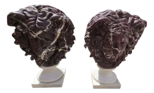Sculptures Representing the Head of Medusa, 1980, Marble, Set of 2