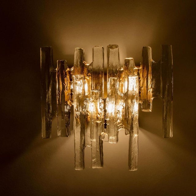 Textured Ice Glass Wall Light attributed to Kalmar, 1960s For Sale - Image 10 of 16