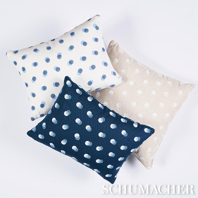 Mid-Century Modern Schumacher Taylor Embroidery 18" Lumbar Pillow in Blue on Ivory For Sale - Image 3 of 4