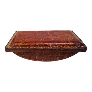 Vintage Argentine Genuine Caiman Leather Desk Ink Blotter Rocker With Original Blotting Paper For Sale