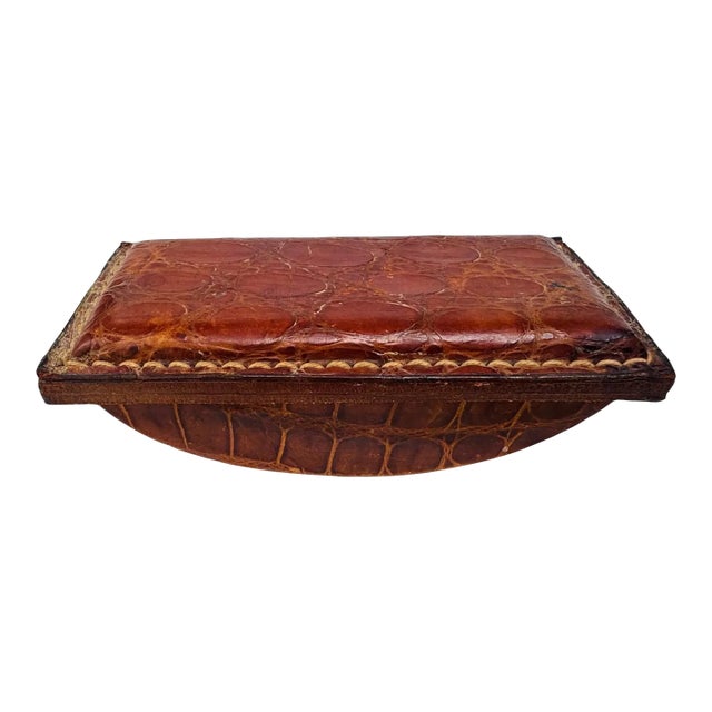 Vintage Argentine Genuine Caiman Leather Desk Ink Blotter Rocker With Original Blotting Paper For Sale