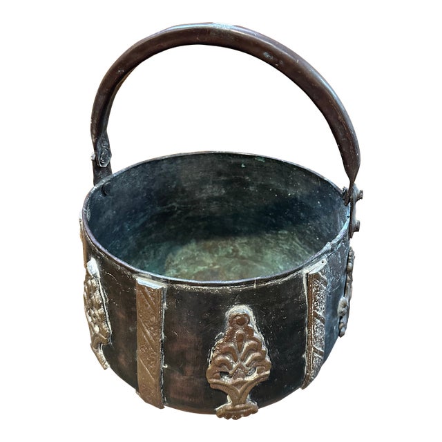 Antique Heavy Copper and Bronze Cauldron 19th Century For Sale