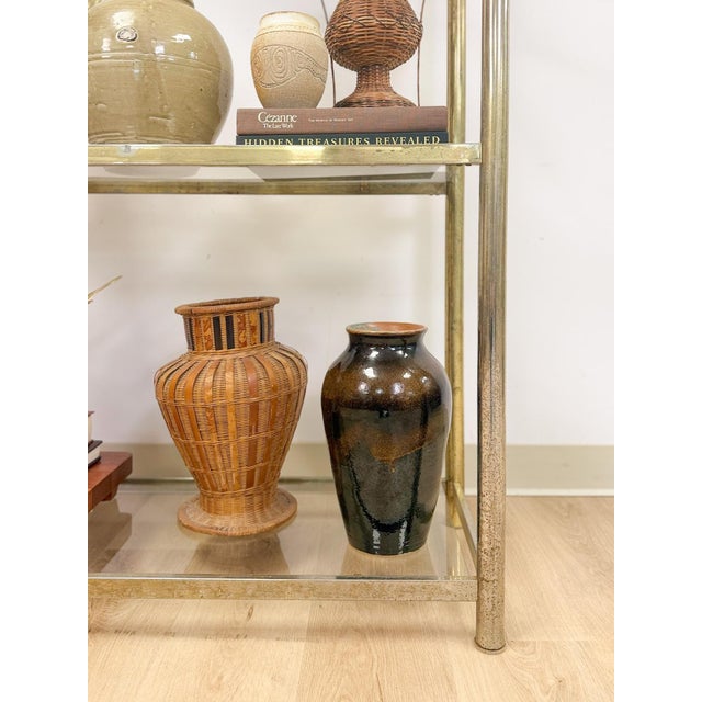 Vintage Milo Baughman Style Brass Tone Etagere Shelf Vintage Hollywood Regency For Sale - Image 15 of 17