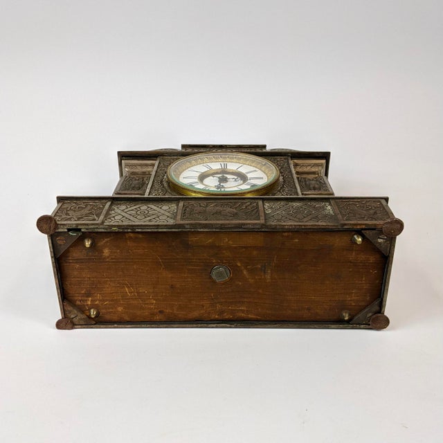 19th Century FK Florence Kroeber Bronze Plated Clock With Woodland