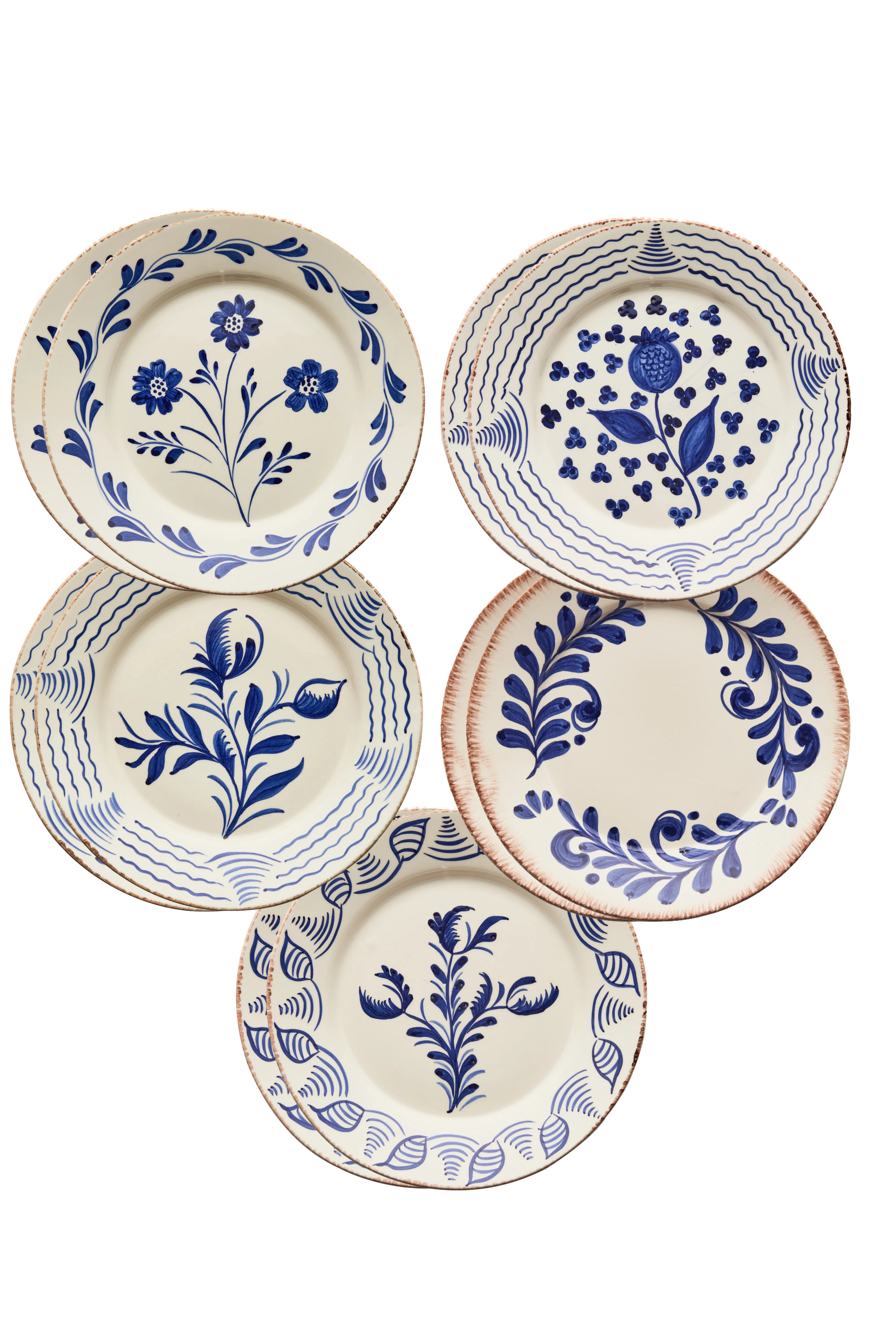 Casa Nuno Blue and White Dinner Plates, Mixed Patterns, Set of 10