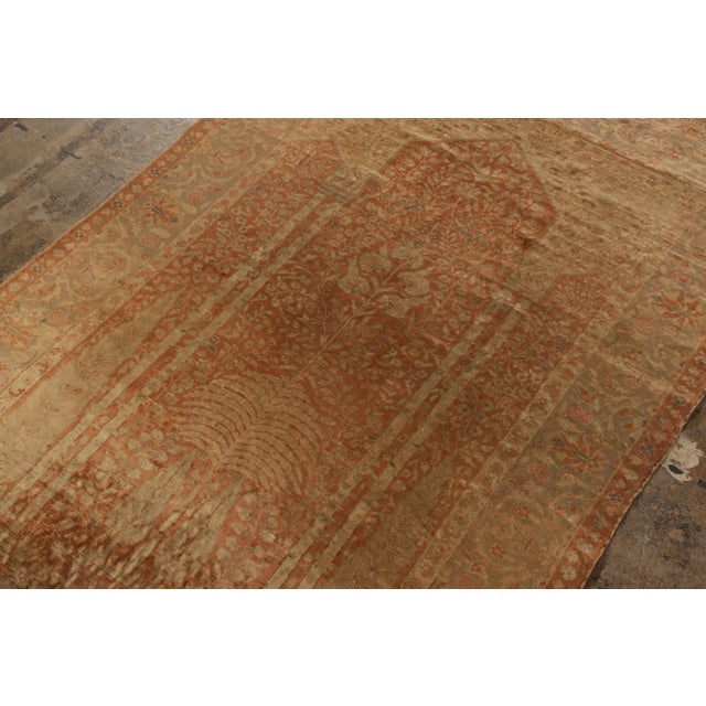 1920s Antique Kayseri Rug in Orange Golden Floral Medallion Pattern For Sale - Image 5 of 10