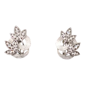 Vintage Signed Crown Trifari Rhodium Plated Clear Rhinestone Flower Clip Earrings - 2 Pieces