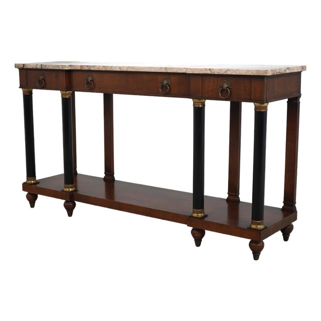 John Widdicomb Vintage Walnut Marble Top French Empire Console For Sale