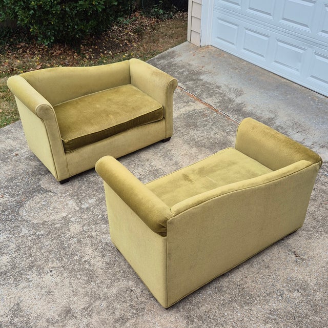 Late 20th Century Flexsteel Olive Velvet Left & Right Chaises Settees Love Seats - A Pair For Sale - Image 12 of 12