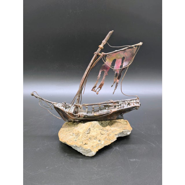 Brutalist Vintage Brutalist-Styled Copper Shipwrecked Sailboat: After Jim Lewk For Sale - Image 3 of 10