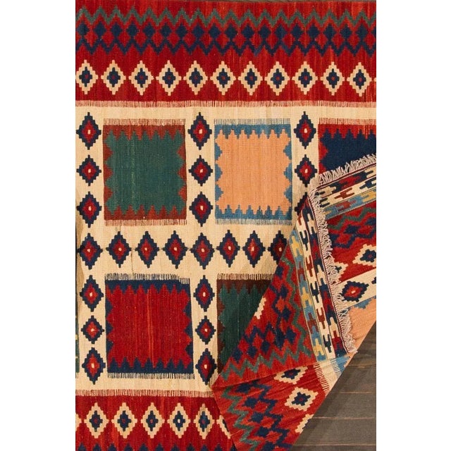 2010s Beige Modern Kilim Flatweave Wool Rug With Geometric Pattern For Sale - Image 5 of 7