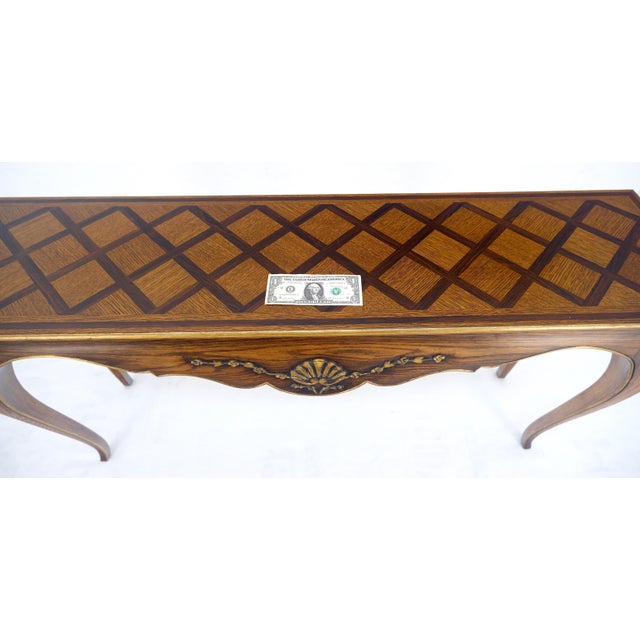 Brown Parquetry Inlay Top Cabriole Leg Scallop Ornament Chestnut Console Sofa Table For Sale - Image 8 of 13