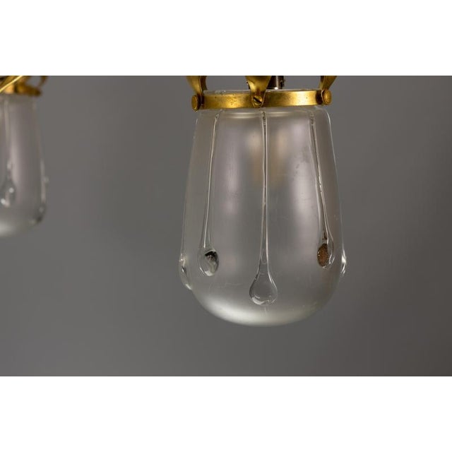 French Art Nouveau Brass and Frosted Glass Three-Light Chandelier, circa 1920 For Sale - Image 16 of 18