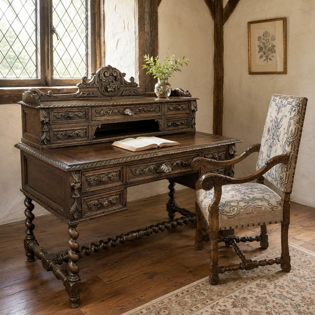 Renaissance 19th Century French Renaissance Wall Desk With Extending Writing Surface For Sale - Image 3 of 15