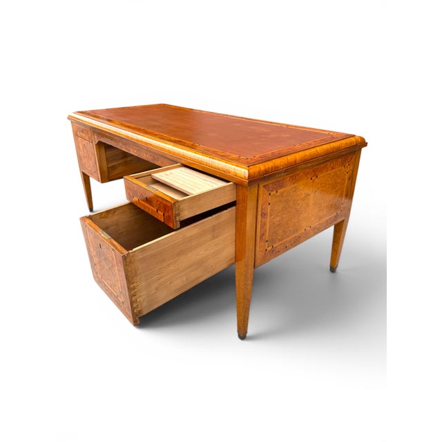 1920s French Art Deco Desk With Finely Inlaid Leather Top For Sale - Image 9 of 15