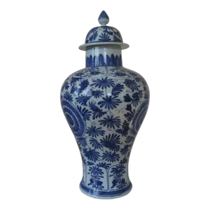 Late 20th Century Blue & White Covered Vase
