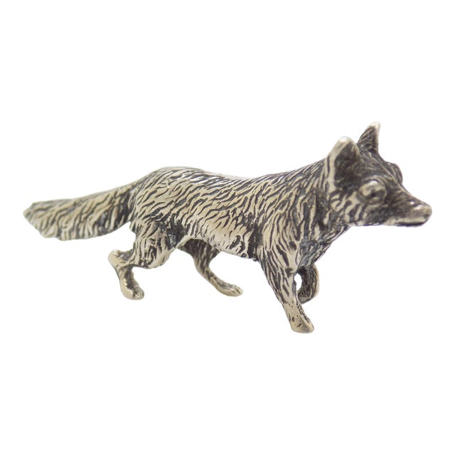 Vintage Italian Handmade Genuine Silver Hunting Fox Figurine Miniature Sculpture For Sale