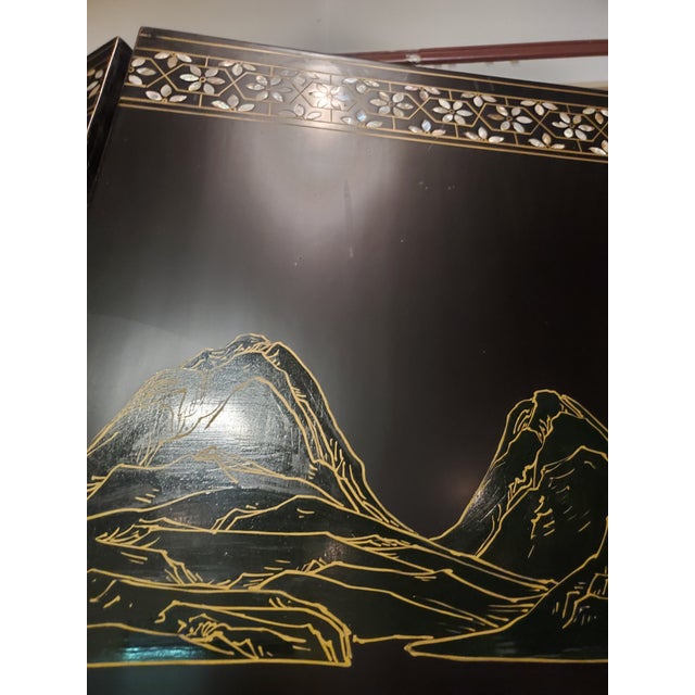 Paint Black Chinese 6-Panel Folding Lacquer Screen For Sale - Image 7 of 12